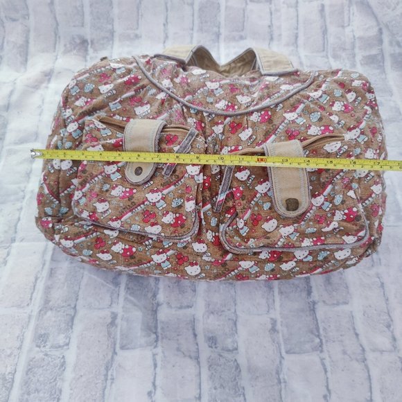 Y2K HTF Loungefly Hello Kitty Mushroom Duffel Weekender Bag Brown Red White - Picture 5 of 12